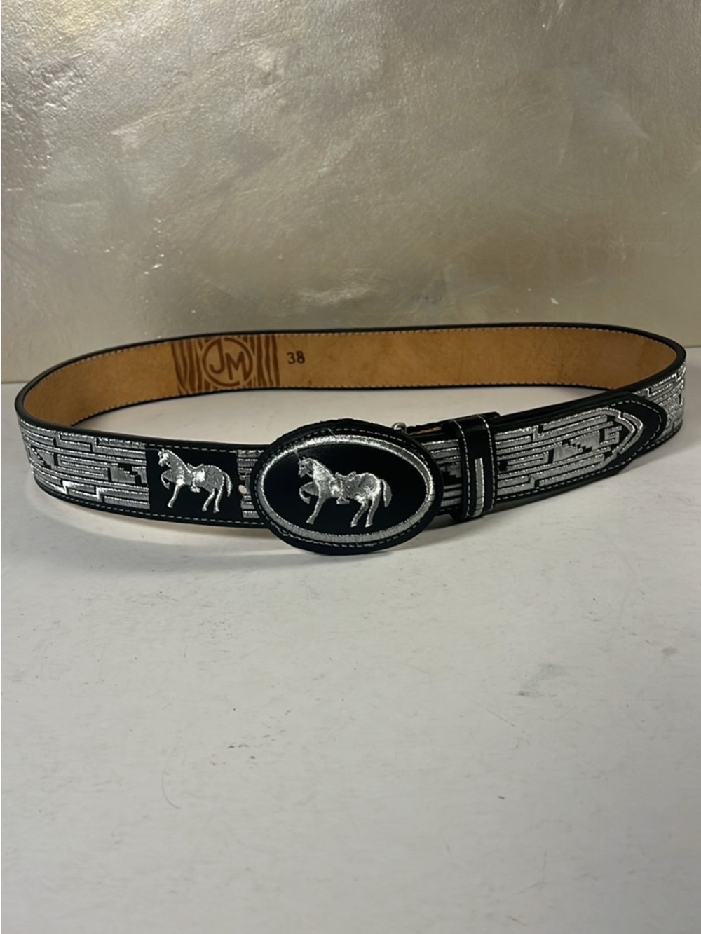 JM Collection Black Belt with Silver Horse Buckle